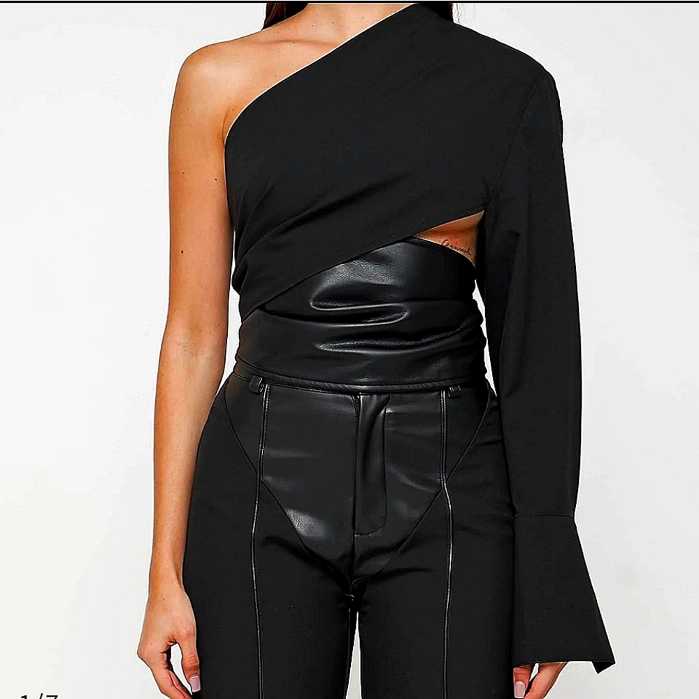 One slave vegan leather wrap top